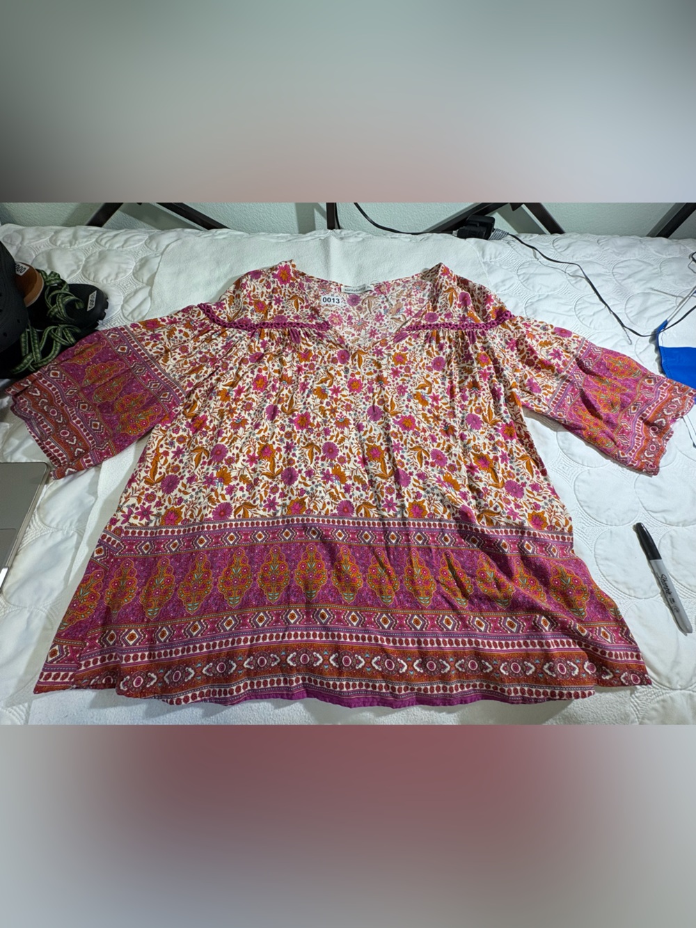 Boho Floral Peasant Top - Pink Multi #0024